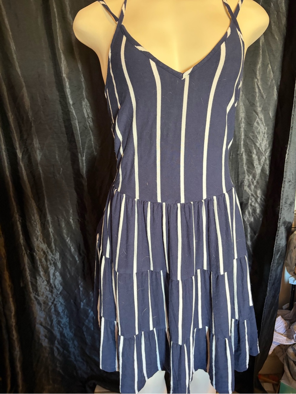 VENUS Navy and White Striped Spaghetti Strap Mini Dress